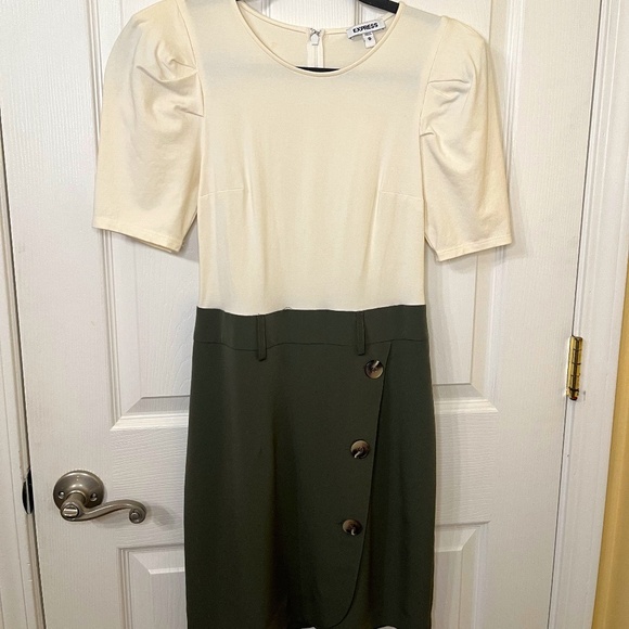 Express XS Color Block Sheath Dress (green/cream) - Picture 1 of 3